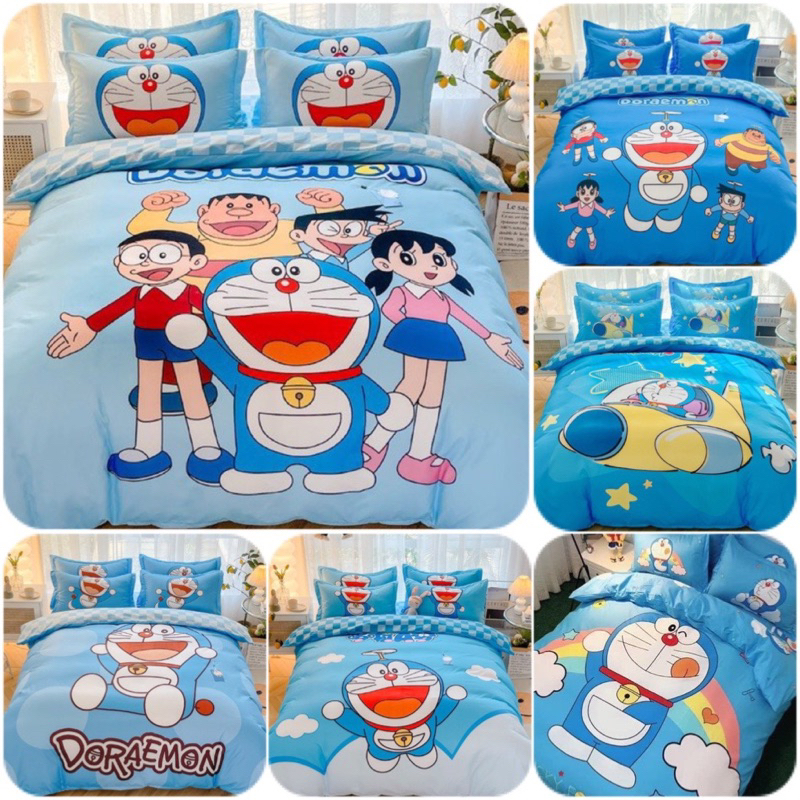 Bộ chăn ga vỏ gối Cotton Tina Đô Rê Mon Doremon Doreamon dễ thương đáng yêu cho bé