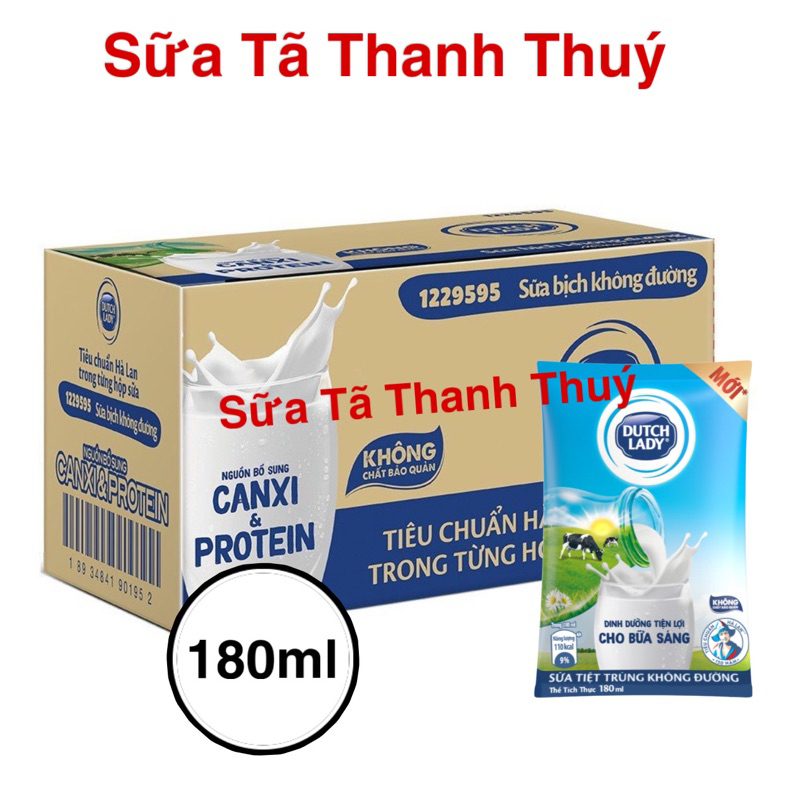 Thùng 48 Bịch Sữa Dutch Lady Cô gái hà lan Không Đường - 180ml