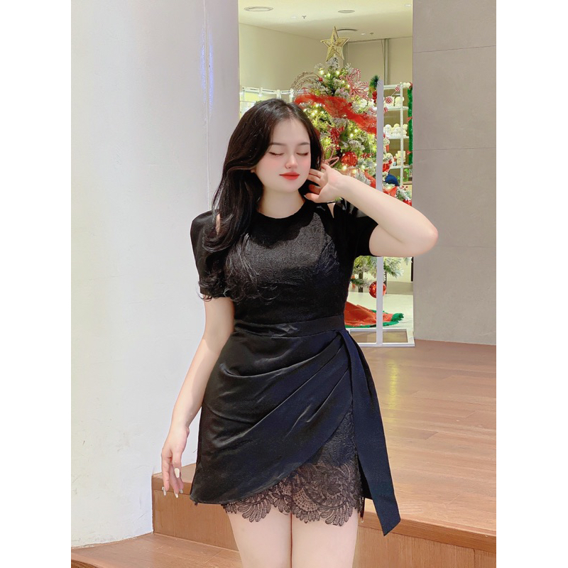 Bigsize Đầm thiết kế khoét vai phối ren 55-95kg