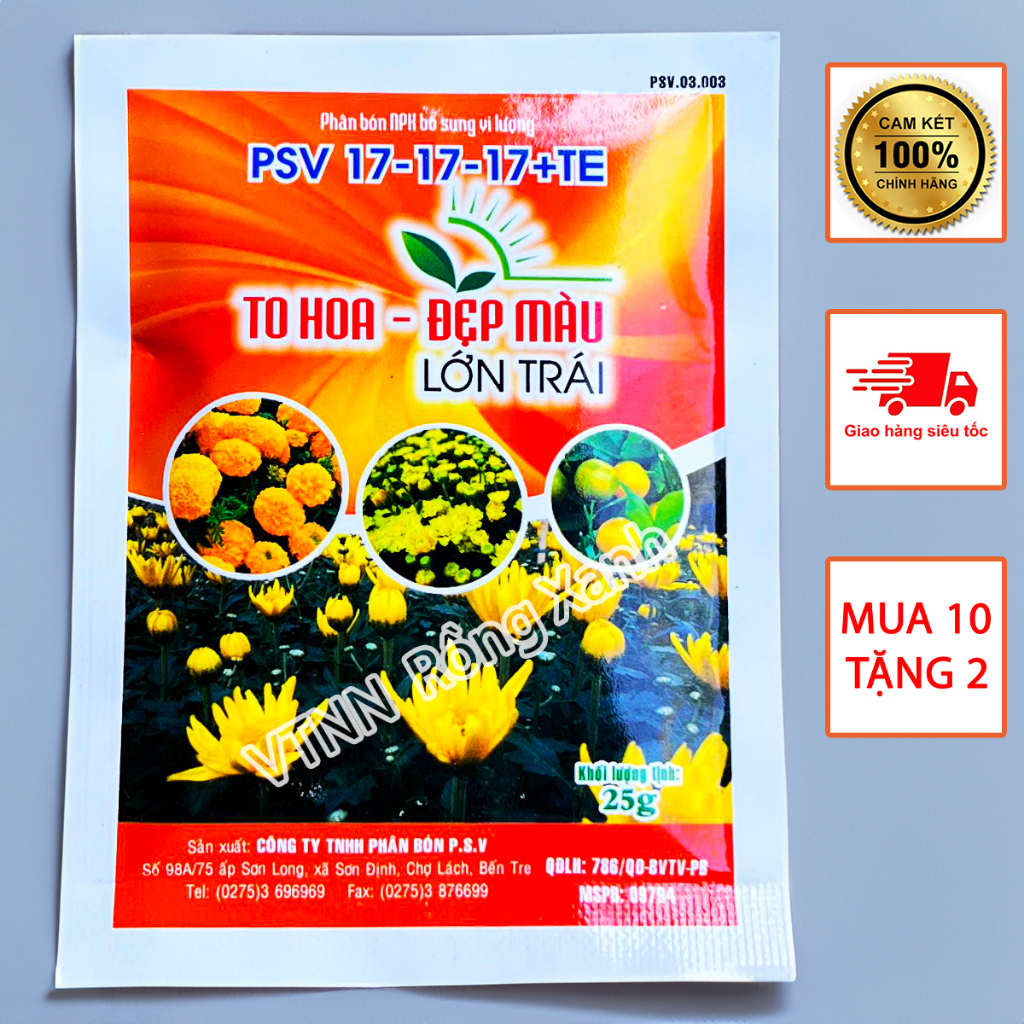 Phân bón kích ra hoa tạo mầm hoa tạo nụ to hoa bông to hết cỡ siêu bự bông đẹp màu PSV 10 52 10 + 17 17 17 PSV