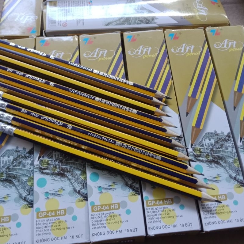 Hộp 10 bút chì gỗ có gôm tẩy