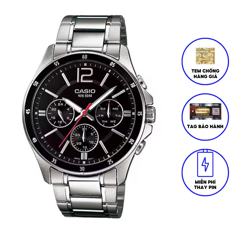 Đồng hồ nam dây kim loại Casio MTP-1374D-1AVDF chính hãng