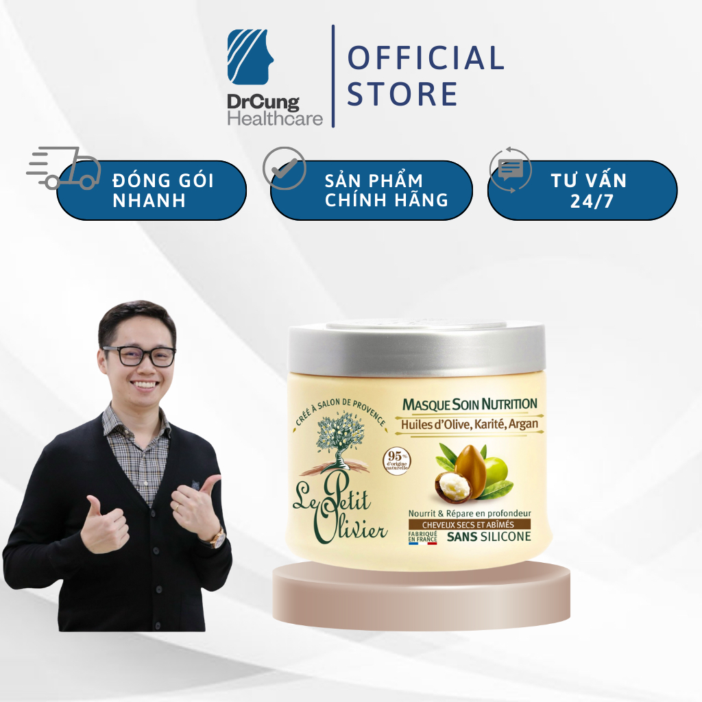 Bác Sĩ Cung Kem Ủ Tóc Le Petit Olivier Masque Soin Nutrition - Dưỡng Tóc, Dầu Olive, Bơ Hạt Mỡ, Dầu Argan (Hũ 330Ml)