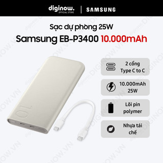 Sạc dự phòng Samsung 10.000mAh 25W (EB-P3400) chính hãng - 2 cổng USB Type C - Kèm cáp Type C 0.2m