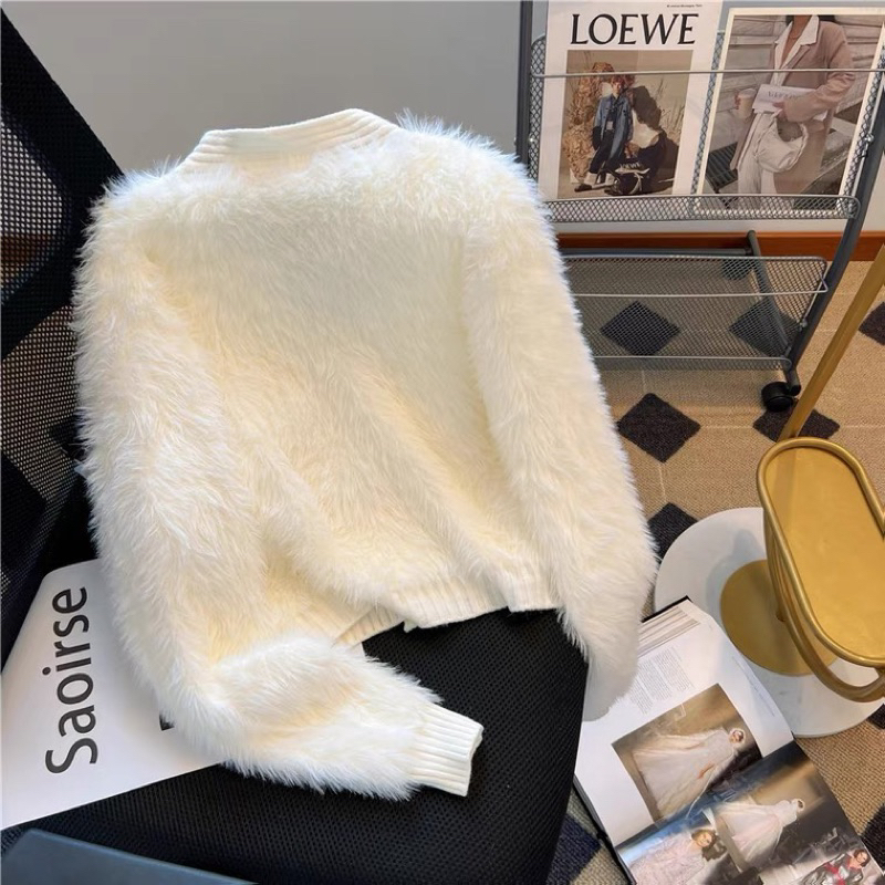 Áo len croptop lông thỏ mịn phong cách Hàn Quốc