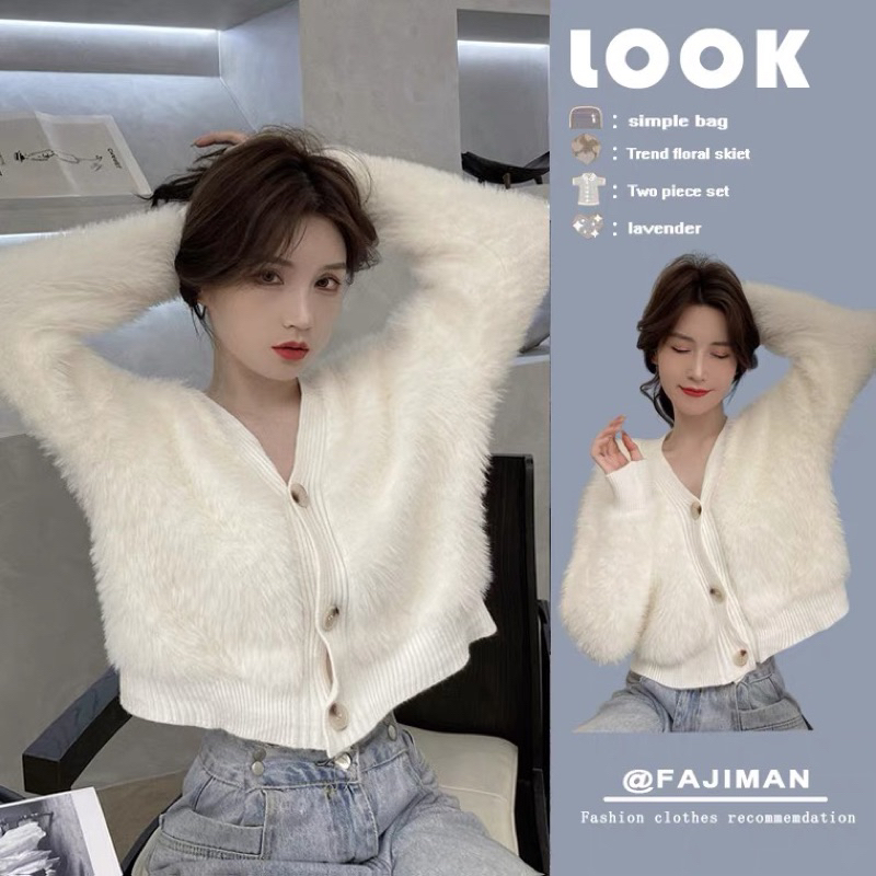 Áo len croptop lông thỏ mịn phong cách Hàn Quốc