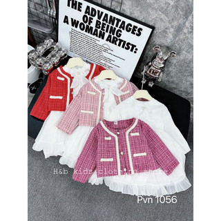 Váy bé gái , sét áo khoác dạ 2 lớp + váy ren đính nơ xinh xắn cho bé gái 10-30kg