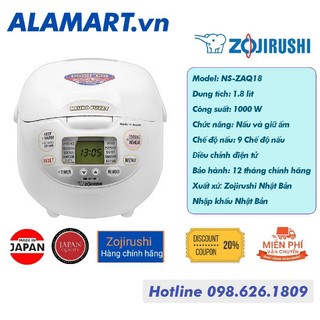Nồi cơm điện zojirushi ns-zaq18-wz - 1,8 lít nhập khẩu nhật bản