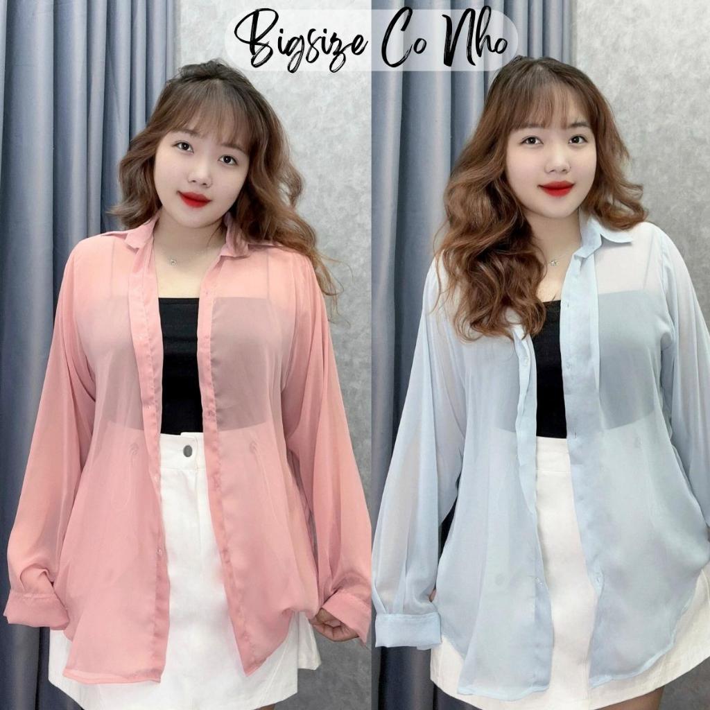 Áo sơ mi Bigsize CÔ NHỎ nữ voan nữ mỏng khoác ngoài tay dài mỏng nhẹ mặc hè SM VOAN