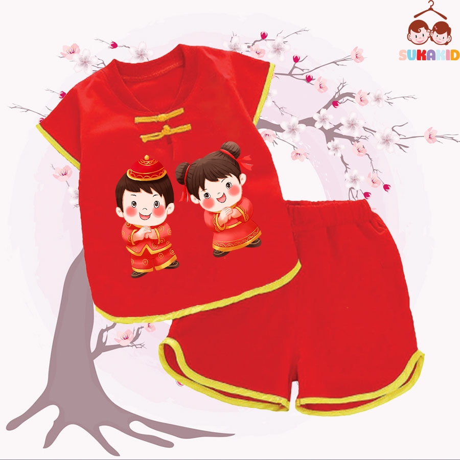 Bộ quần áo tết đồ tết cho bé nút tàu tết xuân  cho bé từ 6kg-29kg.NT01.