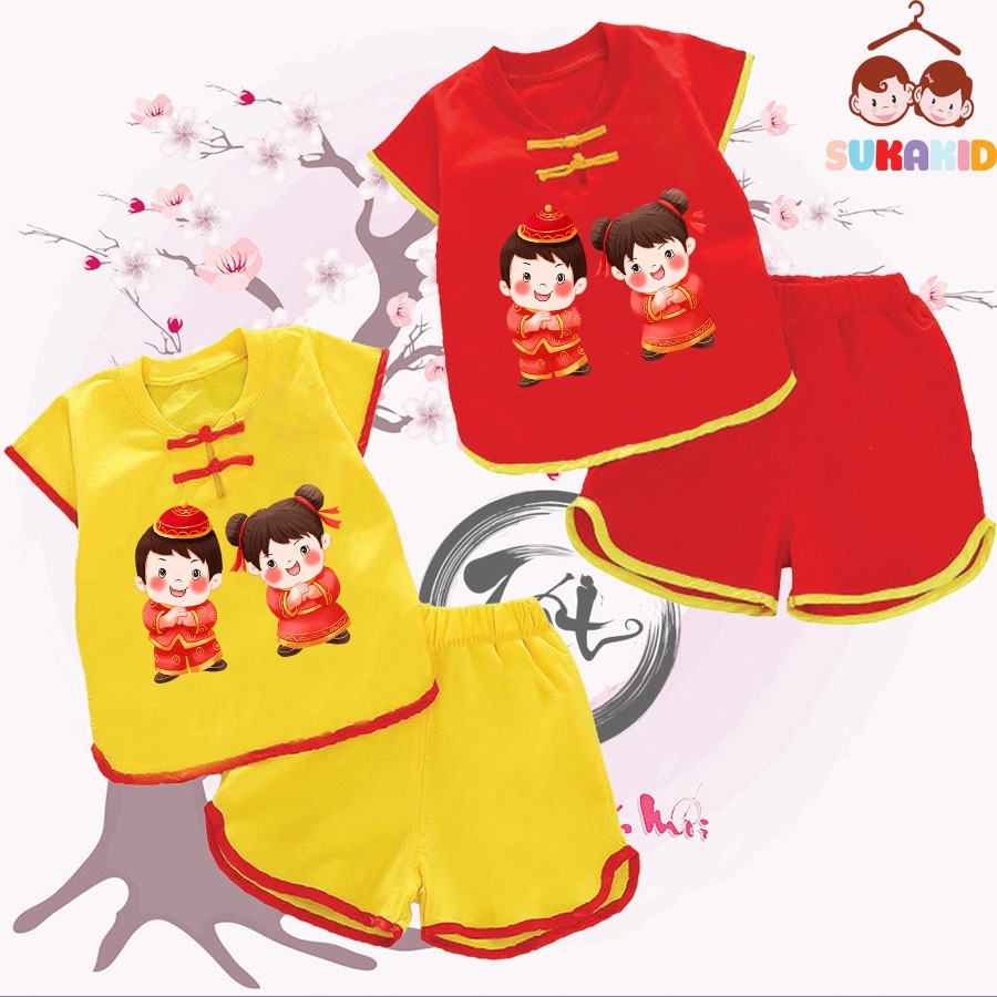 Bộ quần áo tết đồ tết cho bé nút tàu tết xuân  cho bé từ 6kg-29kg.NT01.