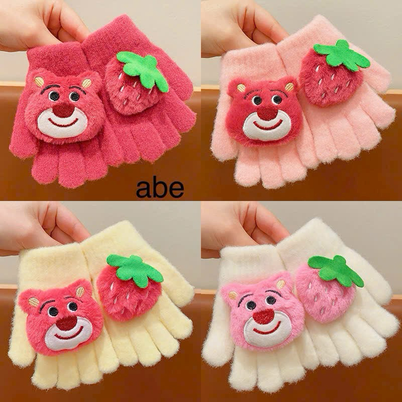 Găng tay len gấu dâu cute cho bé gái