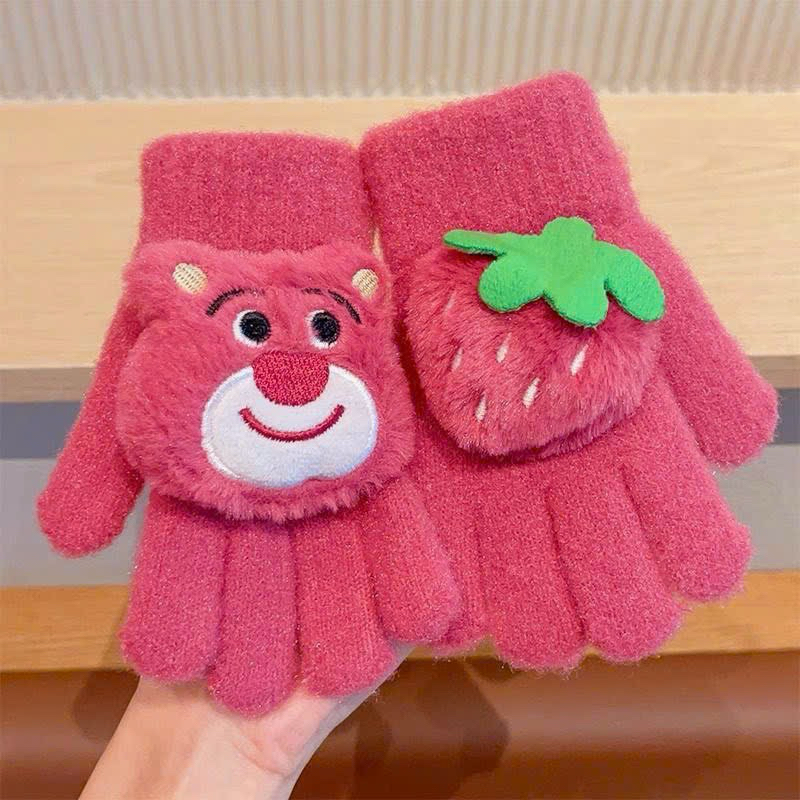 Găng tay len gấu dâu cute cho bé gái