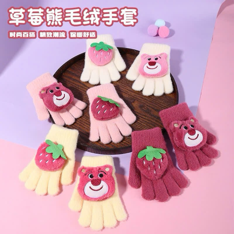 Găng tay len gấu dâu cute cho bé gái