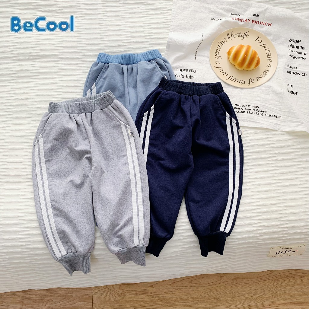 Quần dài bé trai, Quần nỉ da cá 2 sọc cho bé MINKY BABY