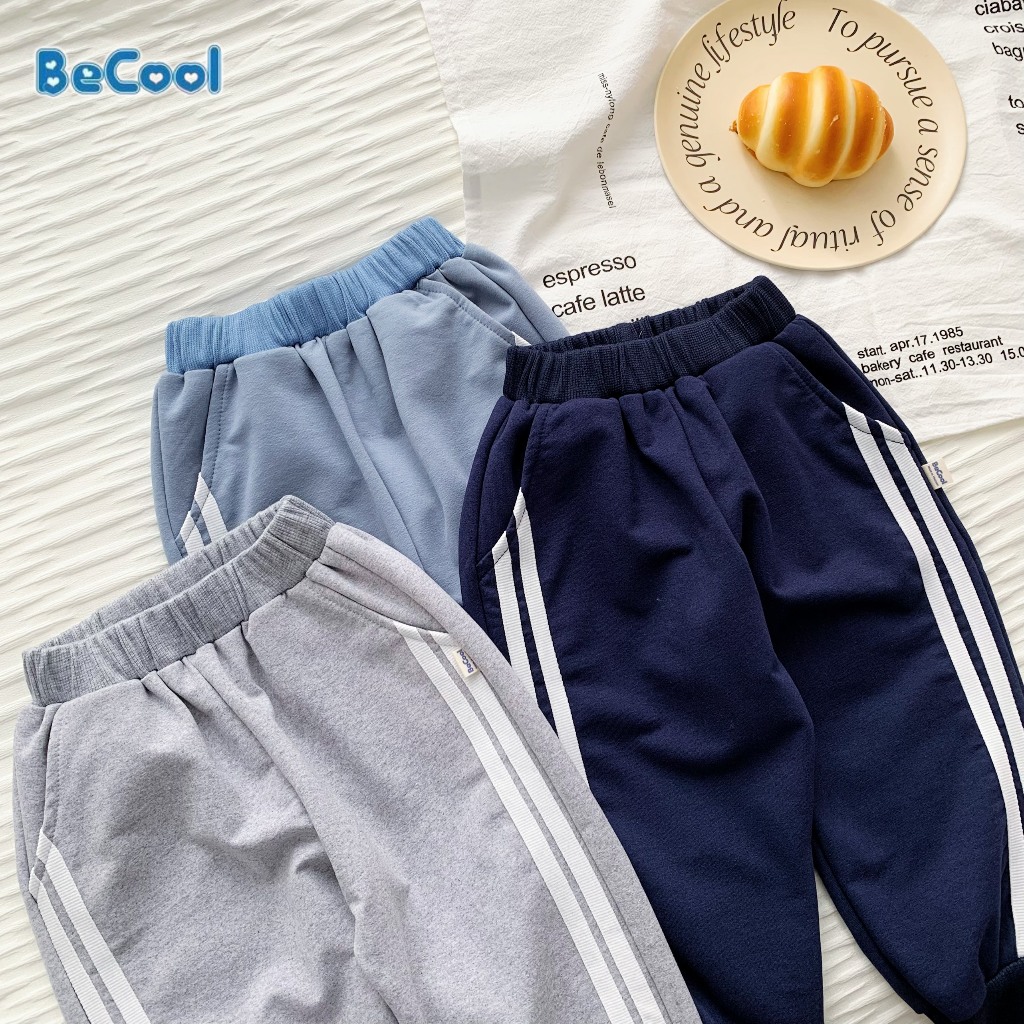 Quần dài bé trai, Quần nỉ da cá 2 sọc cho bé MINKY BABY