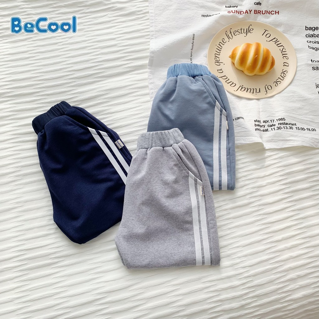 Quần dài bé trai, Quần nỉ da cá 2 sọc cho bé MINKY BABY