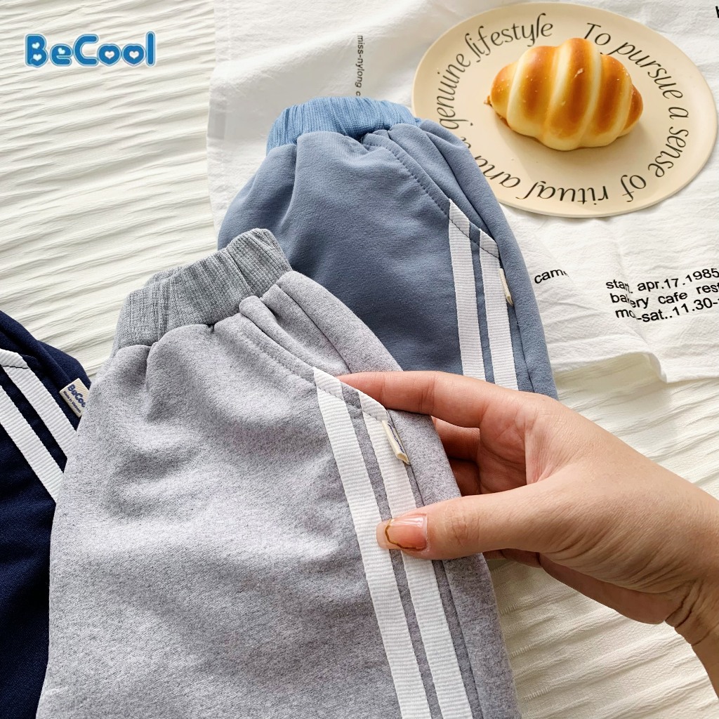 Quần dài bé trai, Quần nỉ da cá 2 sọc cho bé MINKY BABY