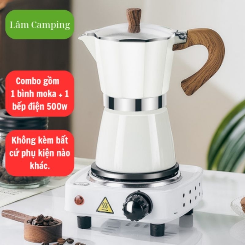 Combo bộ Bếp điện 500W + bình pha cà phê moka 300ml (Phin chứa tối đa 30gr cà phê tùy độ mịn)