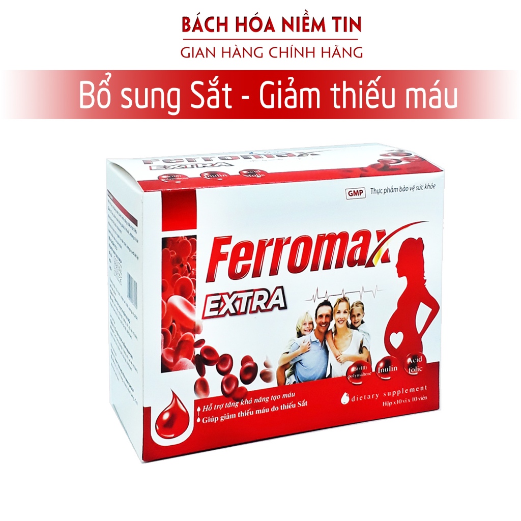 Viên uống bổ máu Ferromax Extra Vinaphar bổ sung Sắt, Acid Folic cho người thiếu máu - Hộp 100 viên