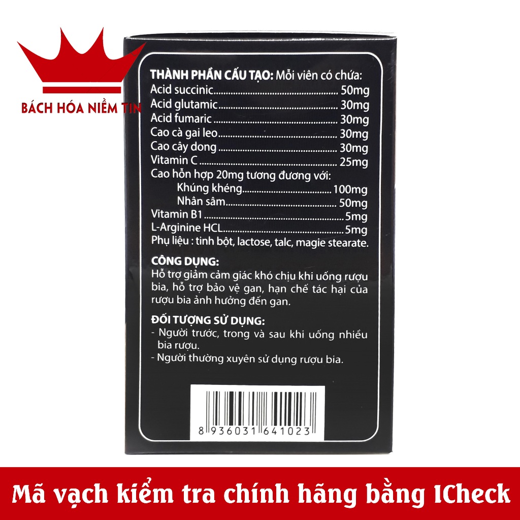 Viên uống chống say Ngọc Tửu XO - Hộp 40 viên- Hỗ trợ giảm cảm giác khó chịu khi uống say, bảo vệ gan hiệu quả