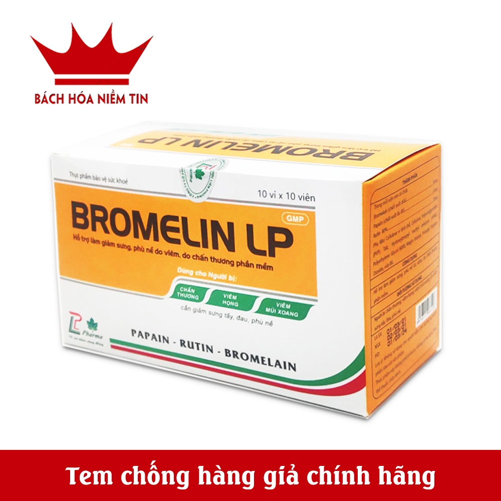 Viên uống giảm phù nề Bromelin LP - Hộp 100 viên - Thành phần chiết xuất quả dứa, rutin C giúp giảm sưng