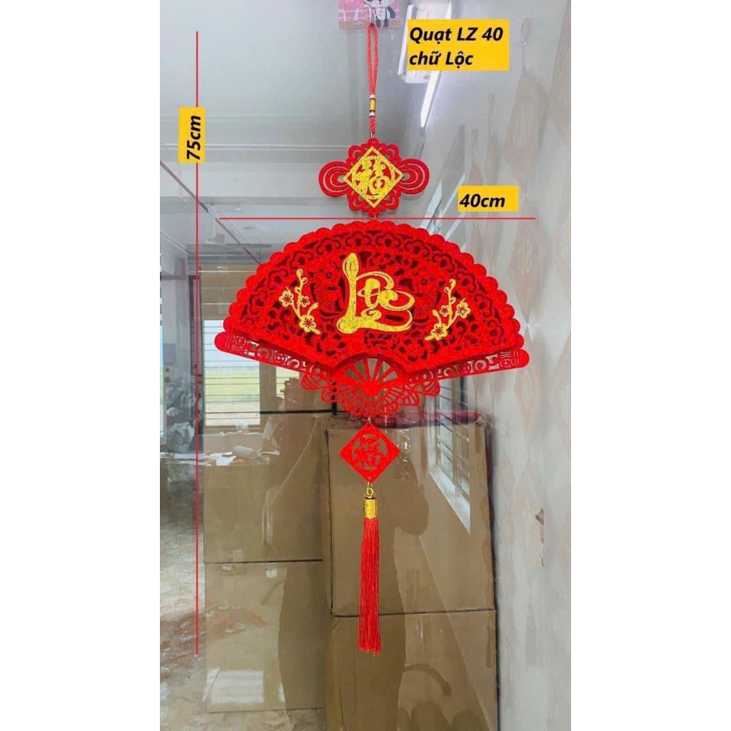 Khánh quạt Khánh vuông - Liễng nhung đỏ - Dây treo cửa hình QUẠT khắc chữ TẾT - PHÚC -LỘC - THỌ phụ kiện treo decor tết