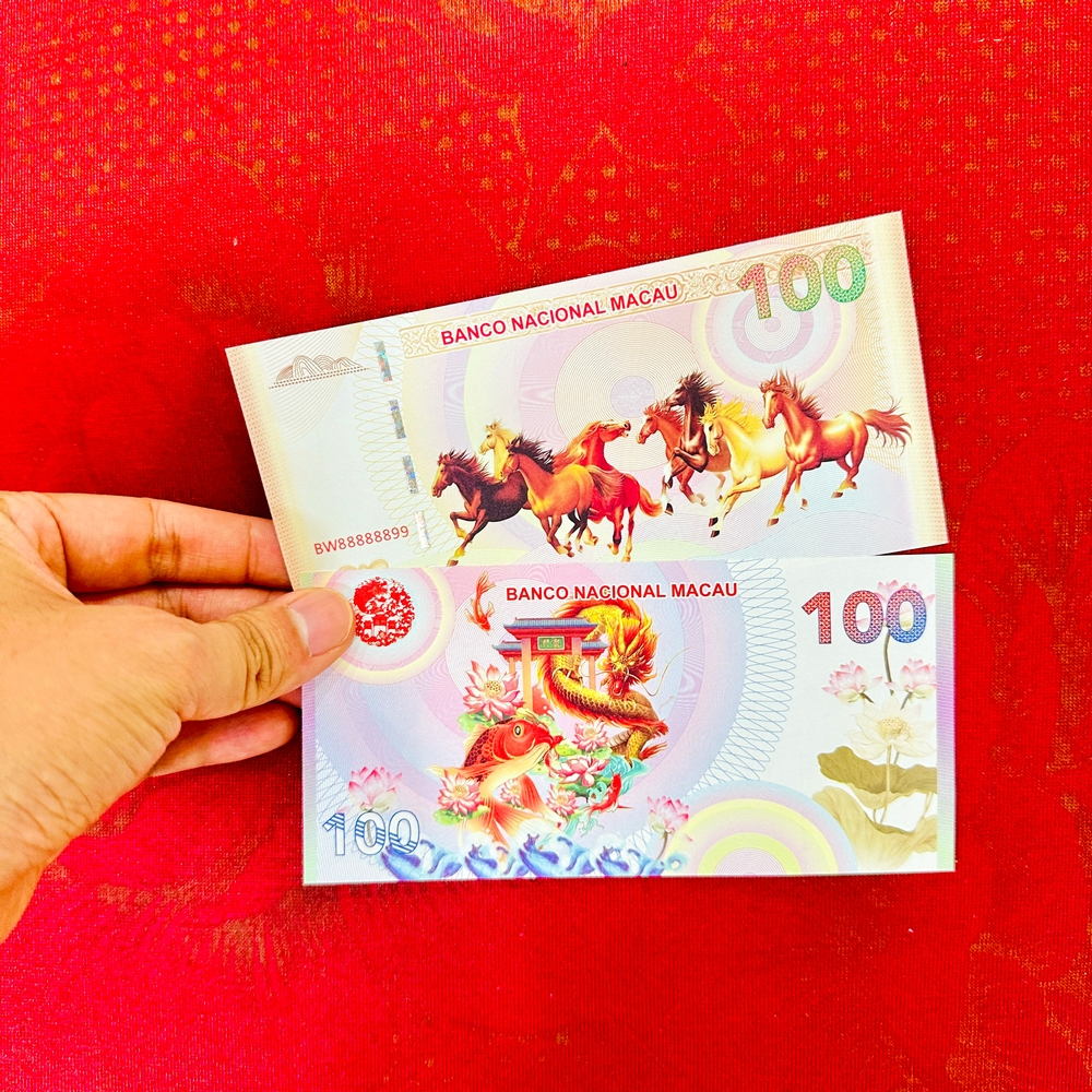 Tiền Mã Đáo Thành Công Macao Lưu Niệm Hình Con Ngựa và Cá Chép Vượt Vũ Môn Lì Xì Tết Ý Nghĩa