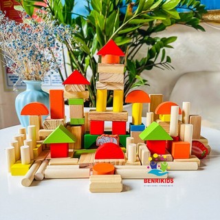 Đồ Chơi Xếp Hình Bằng Khối Gỗ Hàng Việt Nam, Xếp Hình Xây Dựng 100 Chi Tiết Bằng Gỗ Thông Cho Bé