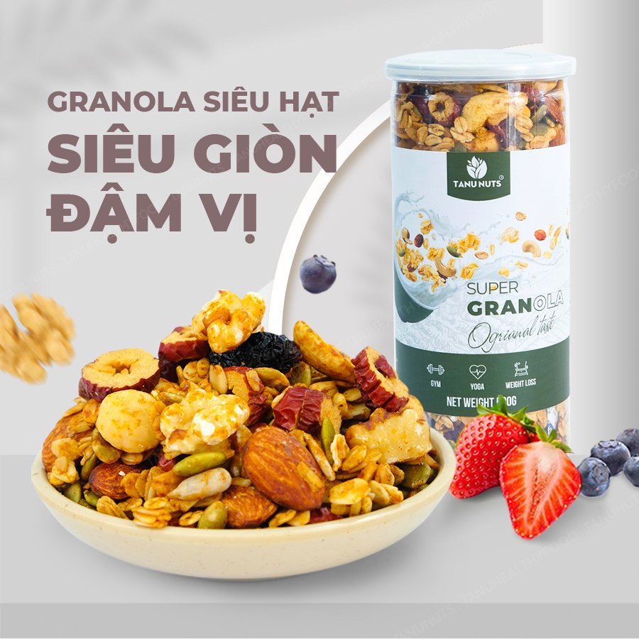 Granola siêu hạt TANU NUTS hũ 500g, granola không đường healthy tốt cho gym, yoga