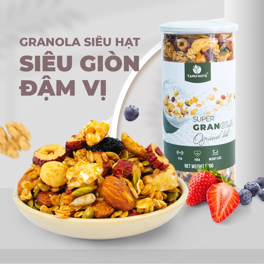 Granola siêu hạt TANU NUTS, ngũ cốc ăn kiêng giảm cân không đường healthy tốt cho gym, yoga