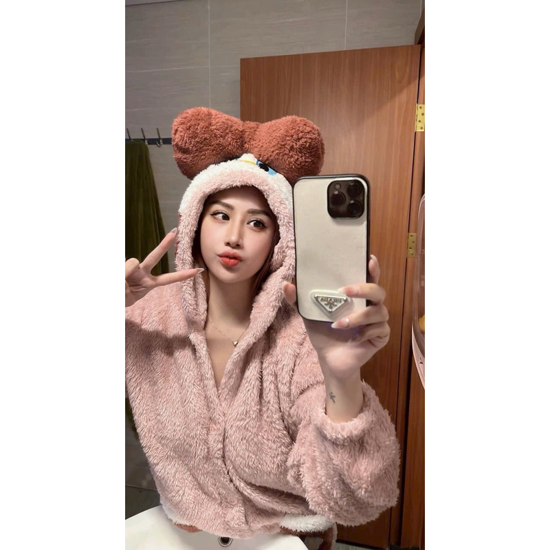 Bộ ngủ áo choàng lông ấm mùa đông korea