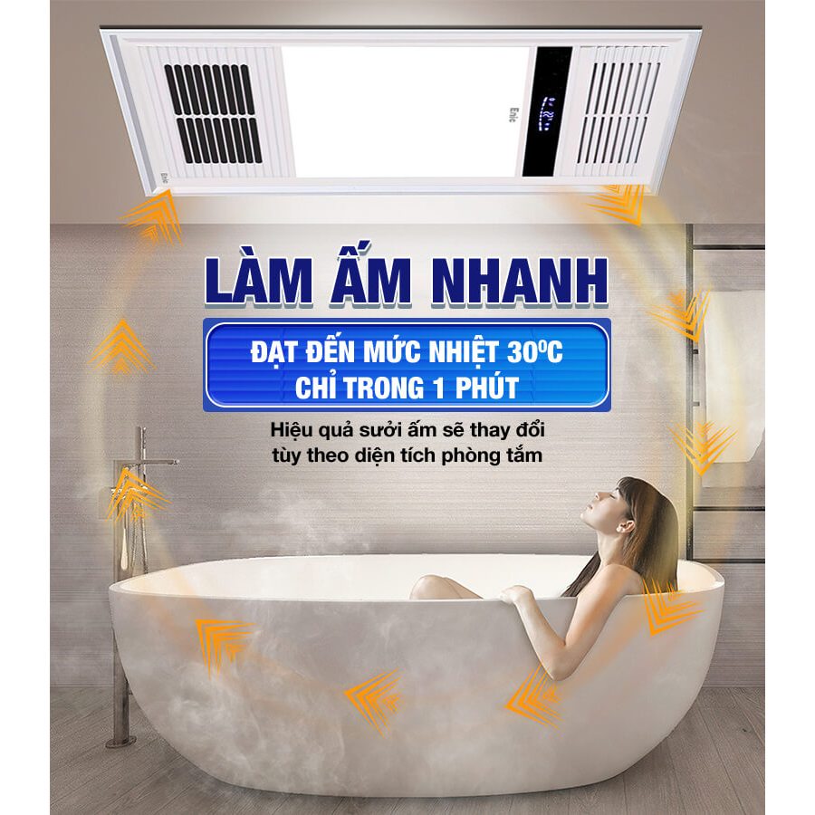 Quạt sưởi âm trần nhà tắm KAW - 4IN1dèn sáng, sưởi ấm, hút ẩm, quạt mát - Tích hợp 4 mùa