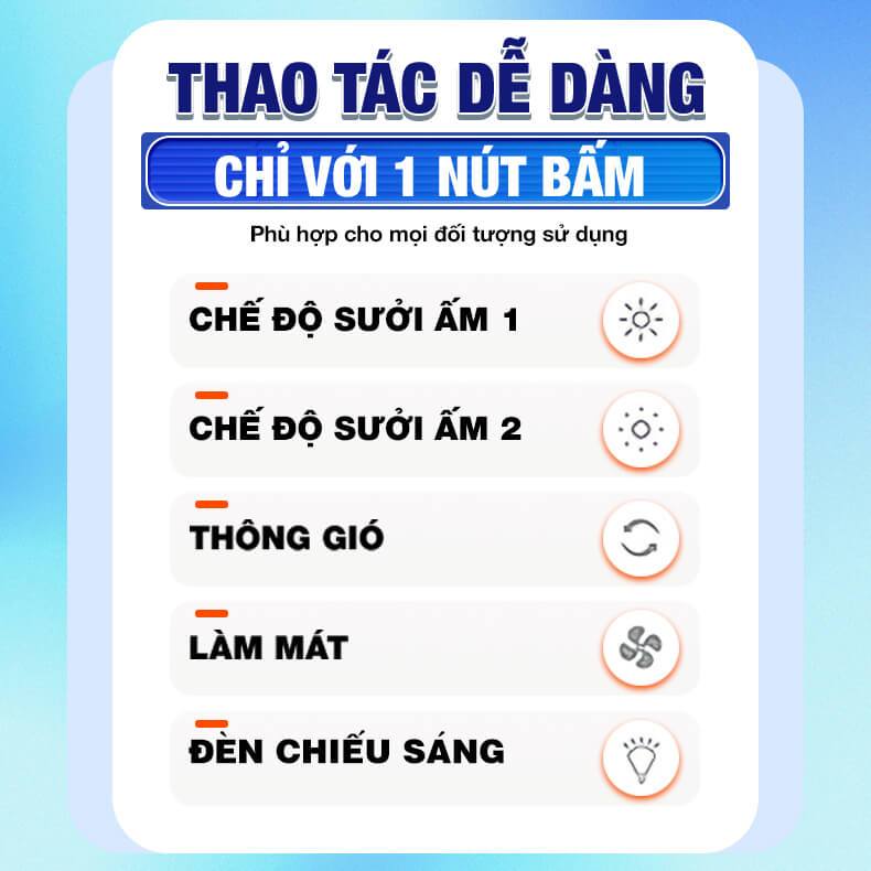 Quạt sưởi âm trần nhà tắm KAW - 4IN1dèn sáng, sưởi ấm, hút ẩm, quạt mát - Tích hợp 4 mùa