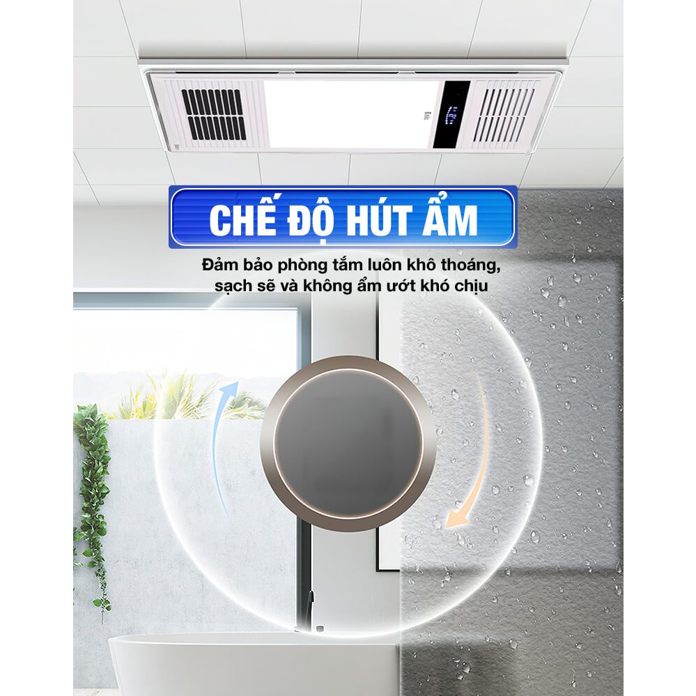 Quạt sưởi âm trần nhà tắm KAW - 4IN1dèn sáng, sưởi ấm, hút ẩm, quạt mát - Tích hợp 4 mùa