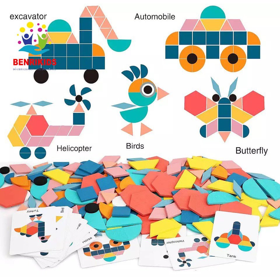 Đồ Chơi Xếp Hình 180 Miếng Ghép Sáng Tạo Tangram Xếp Hình Nhiều Hình Dạng Phát Triển Tư Duy Cho Bé
