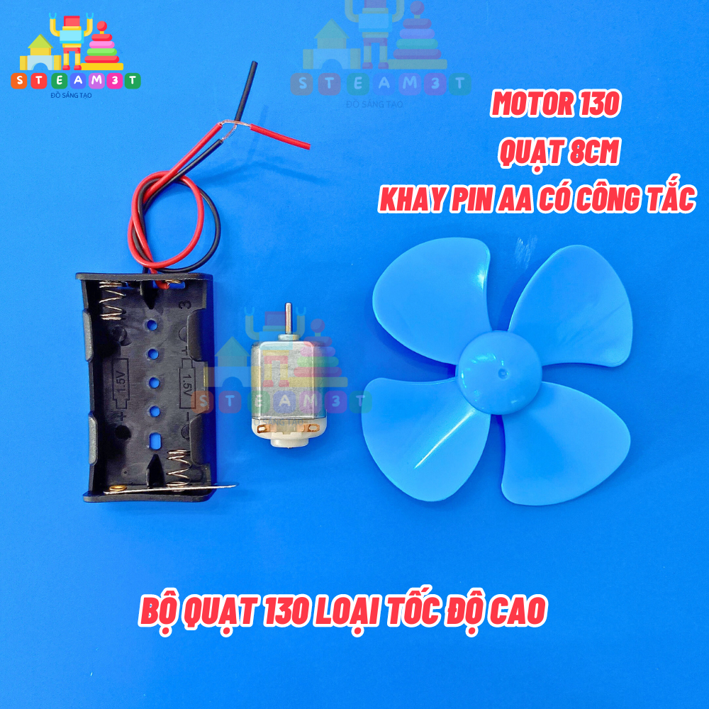 Bộ Kit lắp quạt mini motor 130 tốc độ cao, 3V, Học tập, Thí nghiệm, STEAM, Hàng mới 100% - LK0496
