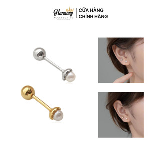 Bông tai ngọc trai nhân tạo nữ bạc 925 chốt bi tròn vặn mạ vàng nhỏ xinh | HARMONY ACCESSORIES K152