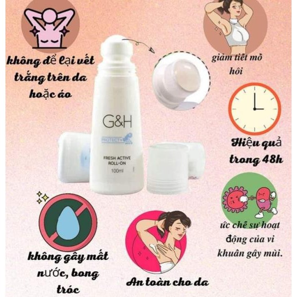 Lăn khử mùi và giảm tiết mồ hôi cơ thể G..&..H Protect+ 100ml