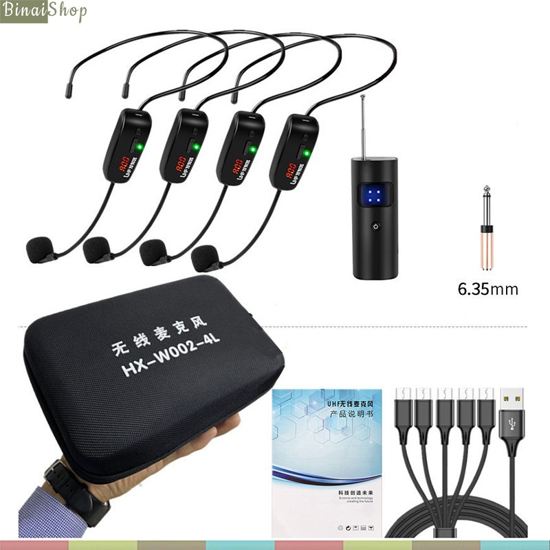 XXD-4L - Bộ 4 Micro Cài Tai Không Dây UHF Cho Loa Trợ Giảng, Amply, Thiết Bị Thu Phát, Phạm Vi Thu 50m
