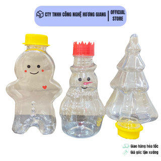 Chai nhựa đựng trà sữa,nước ép,bánh kẹo cho mùa  Noel mẫu: Bánh quy, người tuyết, cây thông