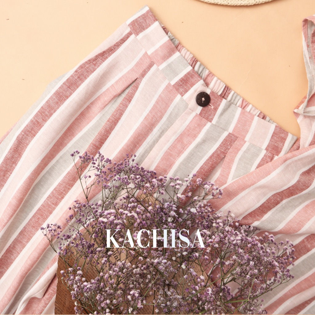 Set bộ sọc phối nút Kachisa linen mềm mại, trẻ trung