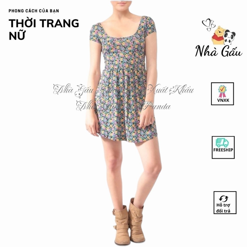 Nữ - Đầm tay ngắn hoa nhí xuất khẩu