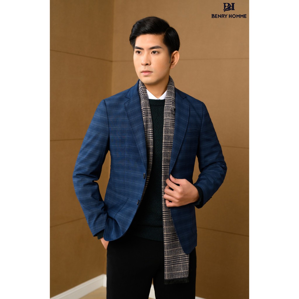 Áo blazer nam Benryhomme sợi lông cừu màu navy, Mã áo JK56128NV