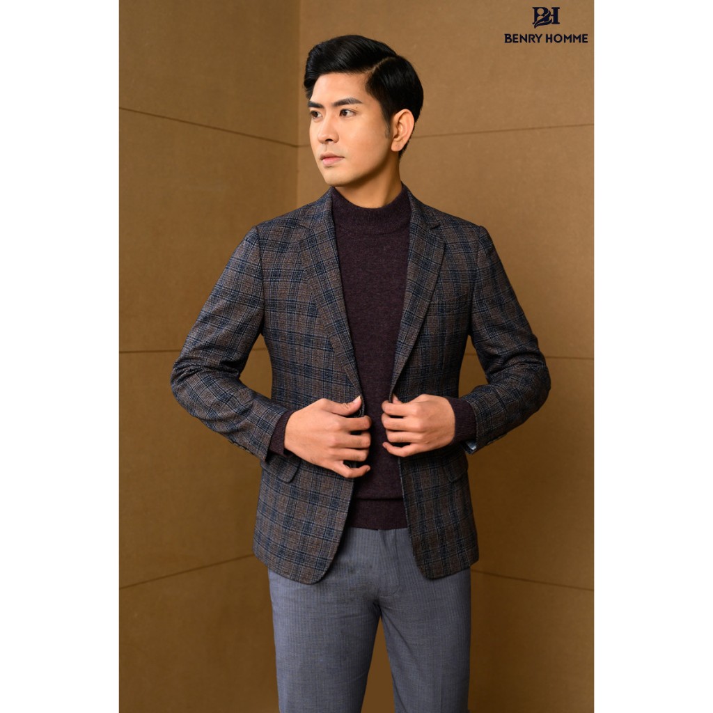 Áo blazer nam Benryhomme sợi lông cừu màu nâu, Mã áo JK56132BR