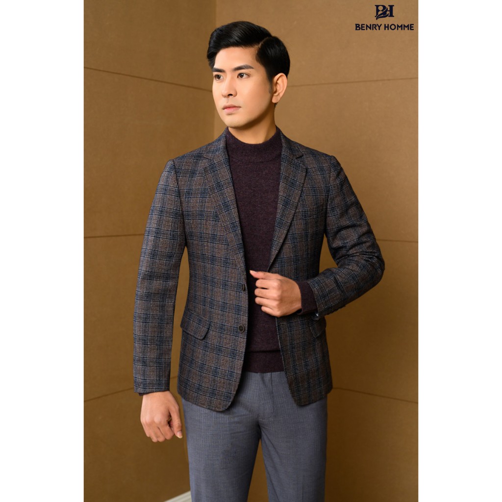 Áo blazer nam Benryhomme sợi lông cừu màu nâu, Mã áo JK56132BR