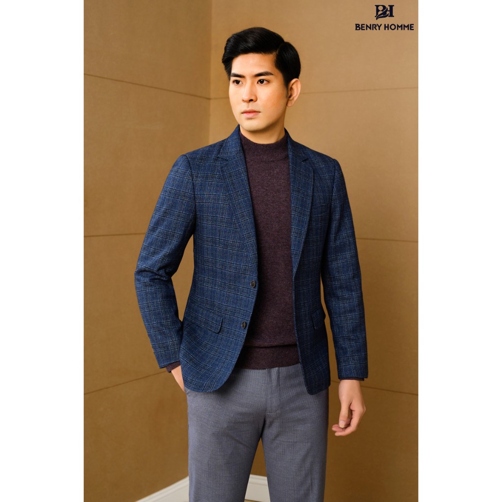 Áo blazer nam Benryhomme sợi lông cừu màu nâu, Mã áo JK56132BR