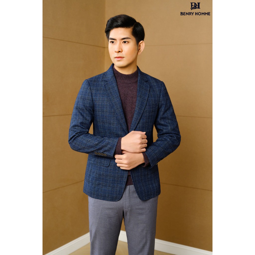 Áo blazer nam Benryhomme sợi lông cừu màu nâu, Mã áo JK56132BR