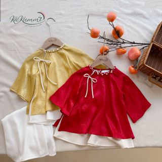 Bộ quần áo Tết Trung Thu cho bé gái, set lụa Như Ý 2025 (KM23-ST312) Kakummi