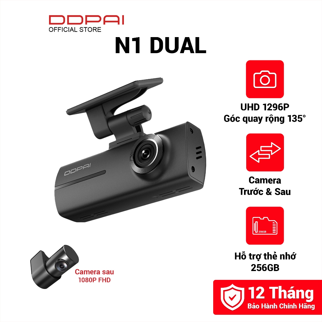 Camera Hành Trình Ô Tô DDPai N1 Dual Độ Phân Giải 1296P, Kết Nối Wifi Bảo Hành CH 12 tháng